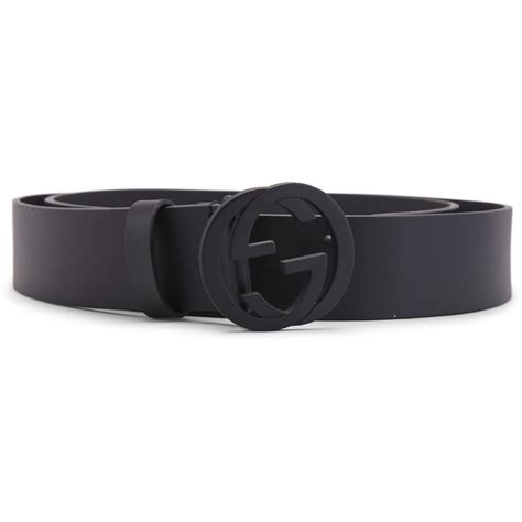 Gucci Matte Black Interlocking G Belt Leather 1.5W Black 